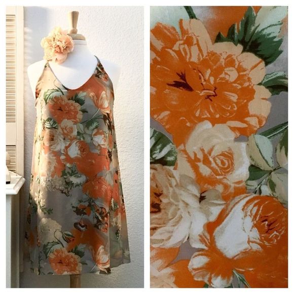 Tea n Rose Orange Botanical Floral Trapeze Dress - Picture 1 of 8